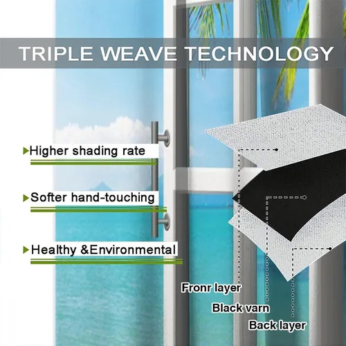 Vista 7 de Cortinas opacas para dormitorio con temática de vacaciones en la playa, palmeras, estilo verano, con bolsillo para barra, para sala de estar