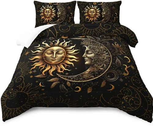 Vista 18 de AILONEN Juego de ropa de cama de 3 piezas, 1 edredón + 2 fundas de almohada, diseño floral adornado y medallones tonales para dormitorio gótico