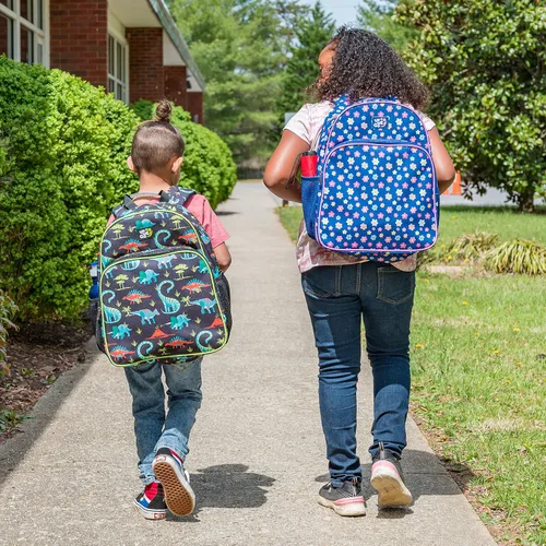 Vista 6 de Up We Go Mochila escolar grande para niños y niñas, mochila con patrón divertido con bolsillos para botella de agua para niños de 5 a 7 años