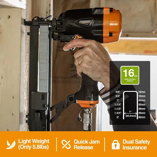 Vista 2 de Freeman PWCS50 - Grapadora neumática de corona de calibre 16 de 1 pulgada de ancho para grapas Freeman, DeWalt o Bostitch serie 16S2
