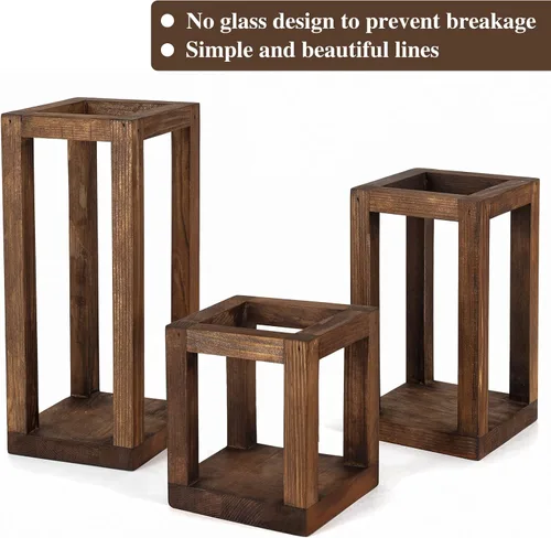 Vista 3 de Farol de madera para velas, juego de 3 faroles de boda para decoración rústica, decoración de granja, boda rústica, baby shower de 6 pulgadas, 9