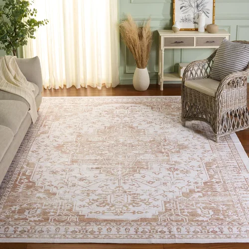 Vista 11 de SAFAVIEH Alfombra lavable Arizona Collection – 5 x 8 pies, ovalada, beige y dorado, antideslizante y fácil de limpiar, ideal para sala de estar