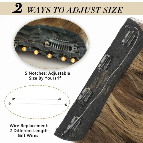 Vista 3 de Extensiones de cabello largo ondulado rubio miel con reflejos, línea de pescado transparente, postizo sintético con 4 clips de seguridad, diadema