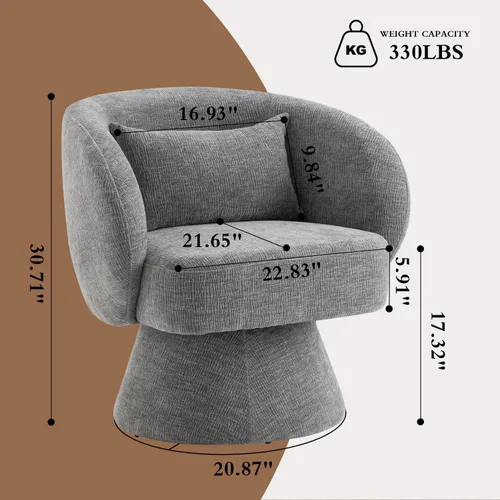 Vista 2 de Silla giratoria de 360°, moderna silla de barril de terciopelo con almohada, sofá individual tapizado para sala de estar, dormitorio, oficina. Gris