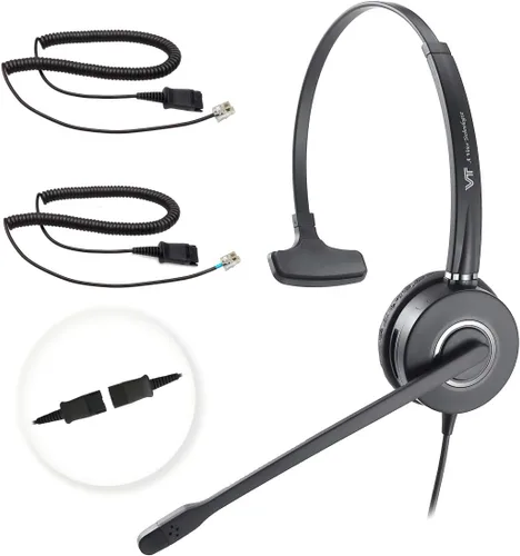 Vista 6 de VT Auriculares de Teléfono-Cabeza Micrófono Cancelación de Ruido QD - Auriculares de Centro de Llamadas de Desconexión Rápida con Cables RJ09
