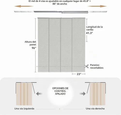 Vista 5 de GoDear Design - Persianas de panel deslizante ajustables sobre riel, se ajustan a ventanas, puertas de patio, puertas corredizas de vidrio Obispo