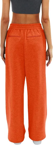Vista 2 de SySea Pantalones casuales de pierna ancha para mujer, elásticos, de cintura alta, holgados, con bolsillos profundos, color naranja, Naranja