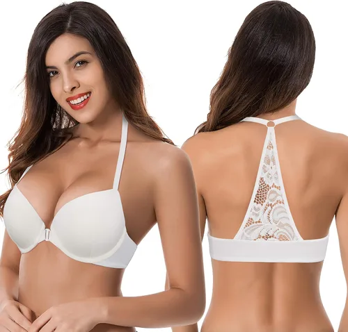 Vista 6 de Curve Muse Sujetador push up para mujer con cierre frontal y aros y cierre frontal, Multicolorido