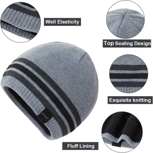 Vista 4 de Sombreros de punto cálidos de invierno para hombre, gorra de punto de cráneo llano