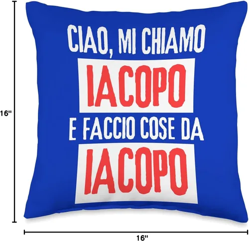 Vista 4 de Iacopo Idea Regalo Personalizzata con Nome Ciao Sono Faccio Cose Da Iacopo Personalizzato - Almohada personalizada, 16 x 16 pulgadas, multicolor