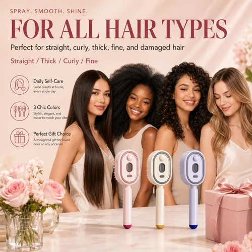Vista 7 de Cepillo de vapor eléctrico para cabello, peine eléctrico con cojín de aire para mujeres, cepillo alisador de cabello recargable, mejora el Púrpura