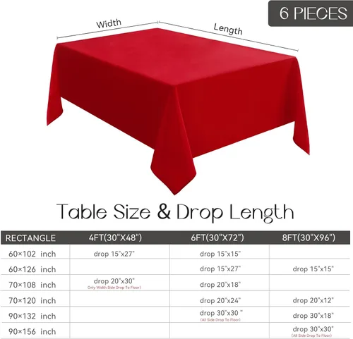 Vista 6 de Romanstile Paquete de 6 manteles rectangulares rojos de 60 x 84 pulgadas, reutilizables y lavables para mesas de 4 pies, mantel de tela de poliéster