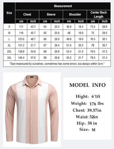 Vista 6 de COOFANDY Men's Vintage Bowling Shirt Casual Long Sleeve Button Down Retro Shirt
