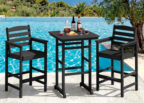 Vista 34 de SERWALL Juego de 3 sillas Adirondack de alta densidad y mesa de bar, Aruba