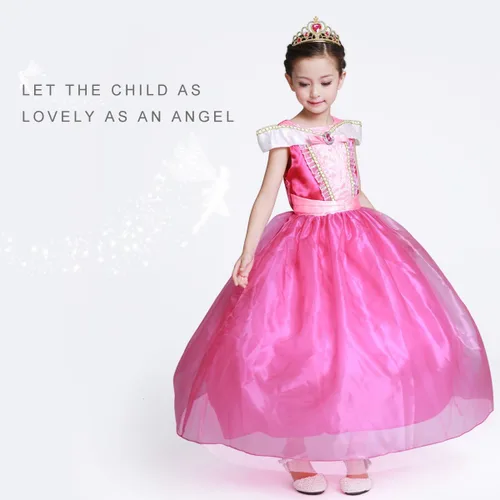 Vista 3 de LOEL Disfraz de princesa para niñas vestido largo de Aurora 472in 472in para 4-5 años rosa