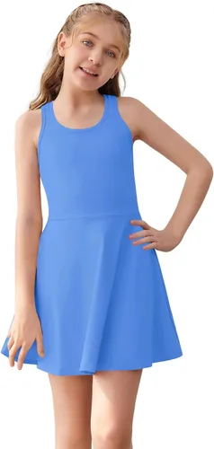 Vista 9 de Haloumoning Vestido de tenis sin mangas para niñas, vestido atlético de Negro
