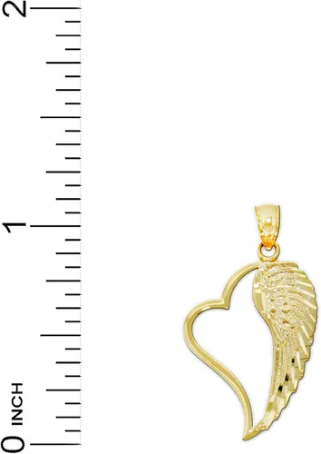 Vista 4 de Charm America - Ala de ángel de oro dentro del dije de corazón - Oro macizo de 10 quilates, Diamante
