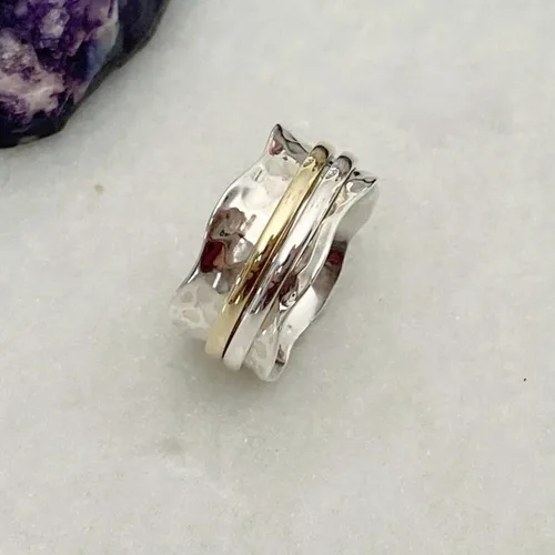 Vista 5 de Boho Spinner Ring, Mothers Day Gift, Silver 925 Women Ring, Sterling Silver 925 Ring, Fidget Spinner Ring,Women Silver Anxiety Ring