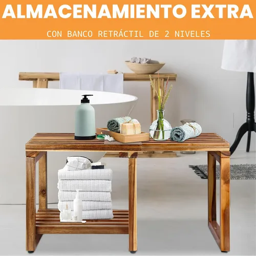 Vista 4 de Taburete de Ducha Ajustable de 29 Pulgadas, Silla Banco Impermeable con Estante de Almacenamiento para Afeitarse las Piernas, Spa, Asiento de Baño