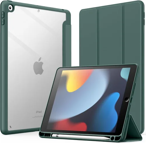 Vista 15 de JETech Funda para iPad de 10.2 pulgadas (9ª/8ª/7ª generación, 2021/2020/2019) con soporte para lápices, carcasa trasera transparente, soporte