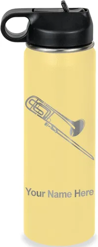 Vista 20 de LaserGram Botella de agua personalizada, trombón, acero inoxidable de doble pared aislada al vacío con popote superior, regalo grabado personalizado