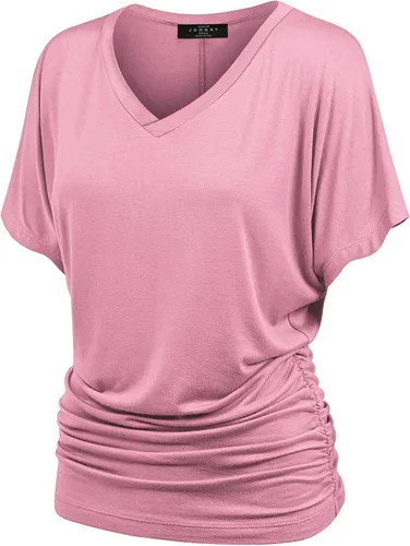 Vista 13 de Made By Johnny Camiseta de manga corta Dolman con cuello barco y dobladillo curvado para mujer, ajuste holgado Wt1037_aqua