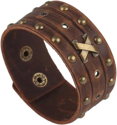 Vista 10 de Hamoery Men Leather Bracelet Punk Braided Rope Alloy Bracelet Bangle Wristband