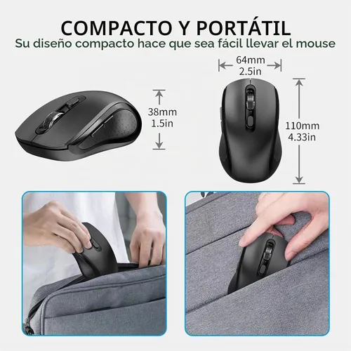 Vista 6 de Ratón inalámbrico silencioso ergonómico de la llave lateral de 6