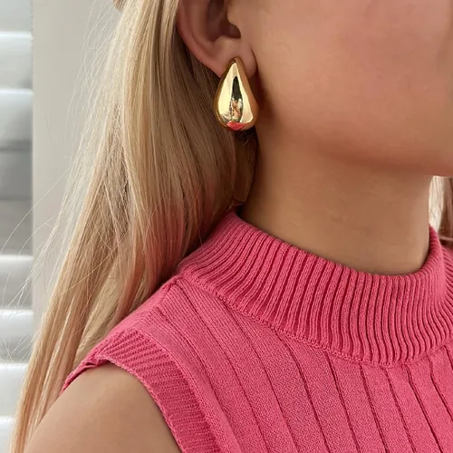 Vista 5 de Apsvo Aretes de aro gruesos de oro para mujer, aretes de aro gruesos de oro, aretes ligeros de lágrima