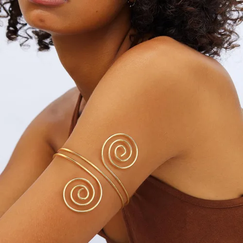 Vista 3 de FUNRUN JEWELRY Brazalete para la parte superior del brazo para mujer, brazalete dorado para el brazo, pulseras ajustables, espiral, brazalete