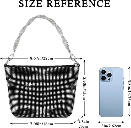 Vista 6 de TRICIA Monederos plateados brillantes para mujer, bolso de mano con diamantes de imitación para fiesta, baile, club, boda