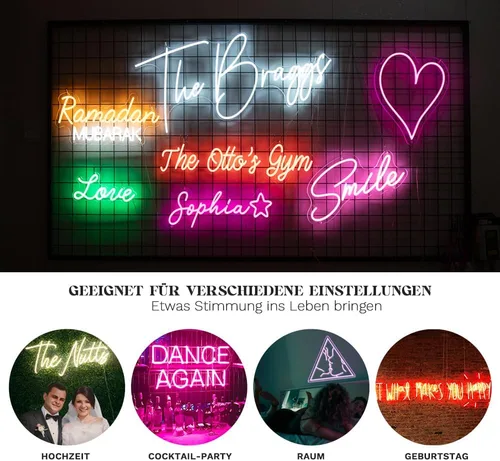 Vista 3 de Letreros de neón personalizables, letrero de neón personalizable para decoración de pared, luces de neón personalizadas para bodas, fiestas