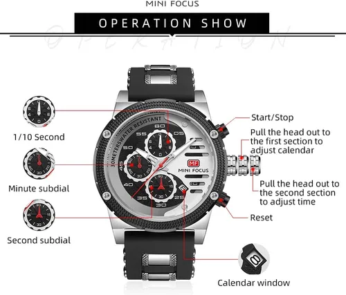 Vista 6 de KXAITO Relojes para hombre, reloj cronógrafo deportivo militar, resistente al agua, correa de cuero de silicona luminosa, relojes casuales