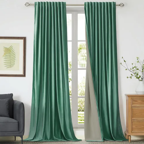 Vista 39 de Cortinas opacas de terciopelo de felpa negras de 63 pulgadas de largo para dormitorio, juego de 2 paneles de forro con bolsillo para barra, pestaña