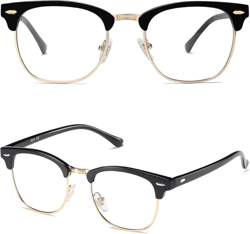 Vista 2 de SOJOS Retro Semi Rimless Blue Light Blocking Glasses Half Horn Rimmed Eyeglasses SJ5018
