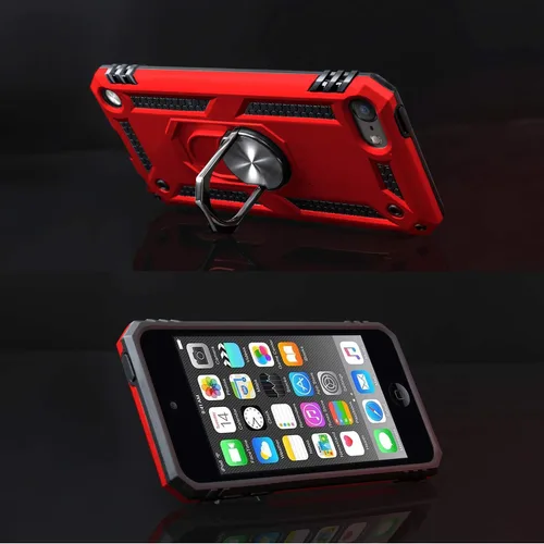 Vista 4 de IDweel Funda para iPod Touch 7, para iPod Touch 6 con soporte para automóvil, funda protectora híbrida resistente a prueba de golpes con soporte