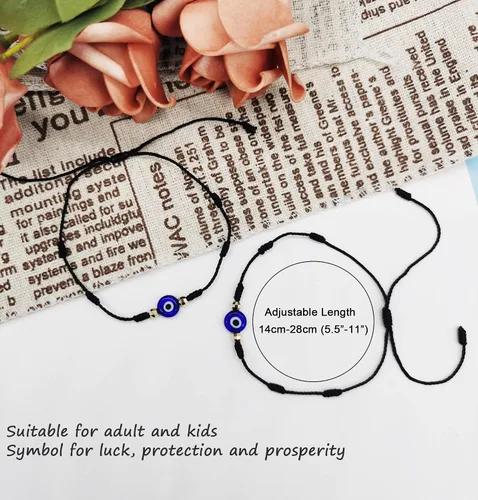 Vista 3 de Jewdreamer 14 pulseras contra el mal de ojo para mujeres y hombres, 7 nudos, pulseras de la suerte, hechas a mano, trenzadas, de cuerda roja