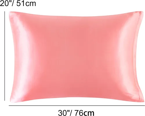 Vista 7 de PiccoCasa Juego de 2 fundas de almohada de satén con cremallera de 85 GSM Coral claro