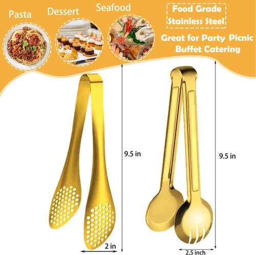 Vista 2 de 4 pinzas para servir de 9 pulgadas, de acero inoxidable, utensilios de servir para ensalada, buffet, aperitivo, postre, fiestas de comida