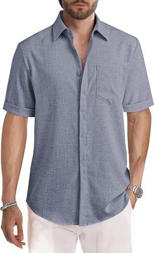 Vista 209 de JMIERR Camisas de vestir a rayas con botones y manga corta para hombre