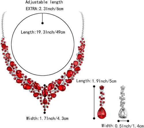 Vista 4 de BriLove - Juego de collar y aretes colgantes, para mujer, collar para impresionar, grupo de lágrima de cristal austriaco, nupcial, para boda.