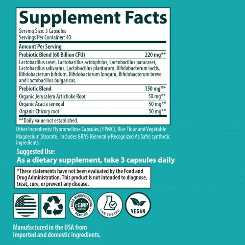Vista 8 de Sanar Naturals Probióticos 60 mil millones de UFC 10 cepas con prebióticos para la salud digestiva intestinal e inmune Soporte GLP-1