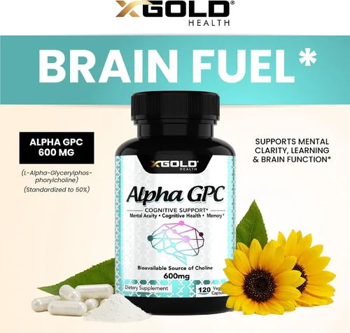 Vista 3 de X Gold Health Alpha GPC Colina 600 mg, suplemento nootrópico puro, 120 cápsulas vegetales, potenciador cognitivo para la memoria, salud cerebral