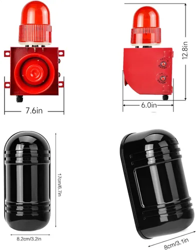Vista 9 de Alarma de sirena industrial con sensor infrarrojo de haz invisible impermeable de 328.1 ft, 120 dB, volumen de tono ajustable, kit de alarma