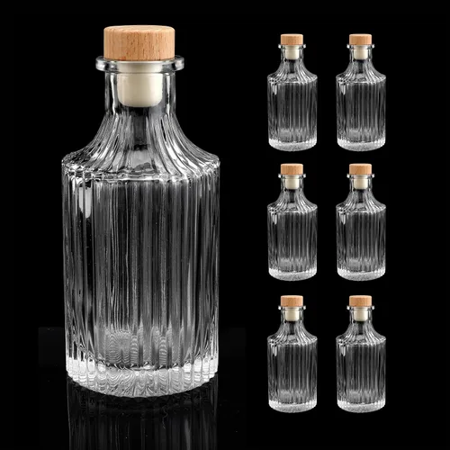 Vista 9 de PTSGCAI Botellas de vidrio transparentes de 6 oz - 200ml [Pack de 6] Botellas de vidrio con base pesada con tapa T para vino, bebidas, aceite 1