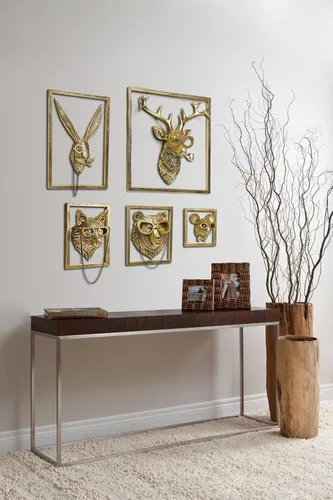 Vista 7 de Newinhome Paquete de 5 cabezas de animales para decoración de pared (marco de metal de regalo), esculturas de animales de resina, decoración