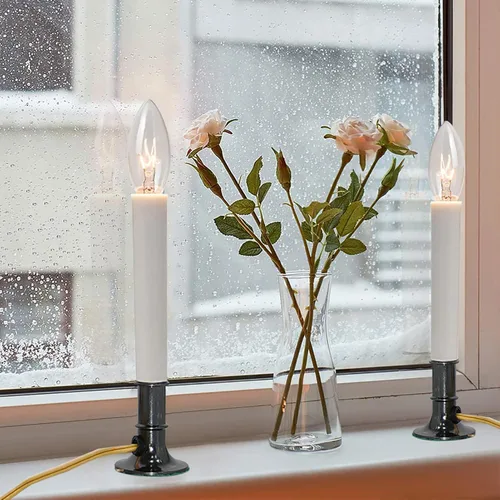 Vista 5 de Paquete de 4 velas eléctricas para ventana con base chapada en peltre, interruptor de encendido/apagado, lámpara de velas de ventana con bombilla