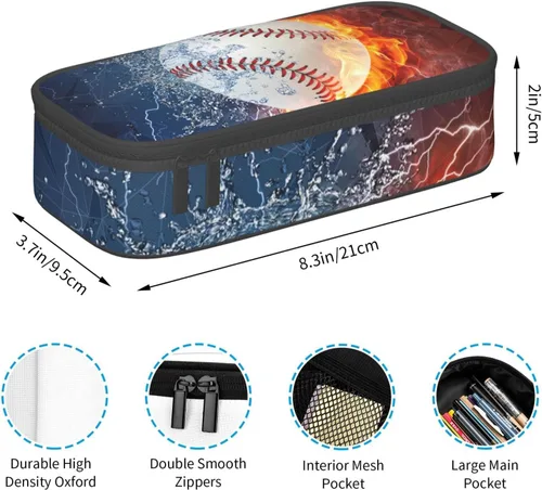 Vista 3 de Estuche de béisbol para lápices deportivos para niños y hombres, gran capacidad, duradero, bolsa de almacenamiento para bolígrafos, estuche