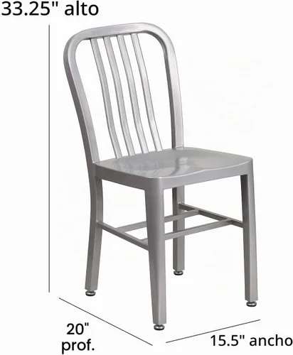 Vista 3 de Flash Furniture Silla de metal plateado de grado comercial para interiores y exteriores