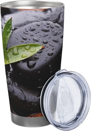 Vista 2 de Rain Drops Over Rock Print - Vaso térmico de 20 onzas con doble pared con tapa y pajita, vaso de viaje de acero inoxidable, reutilizable, a prueba
